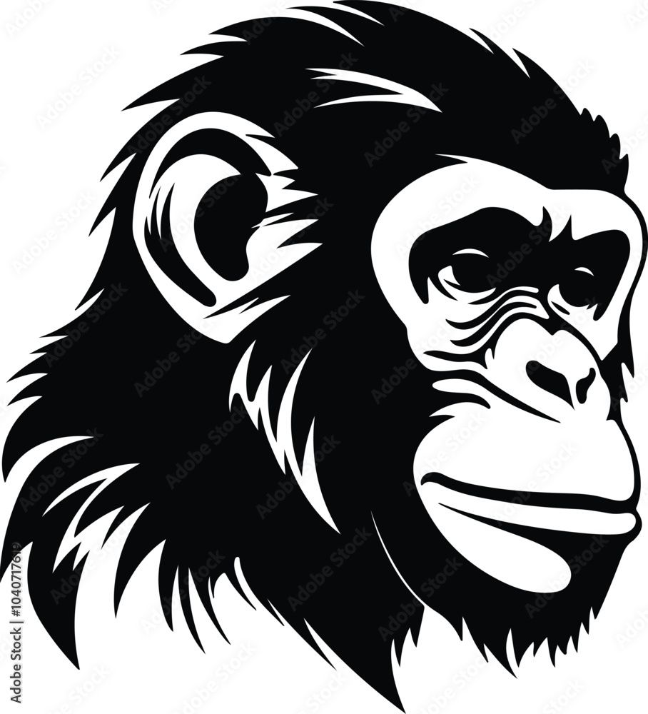 Fototapeta premium Black silhouette of monkey head