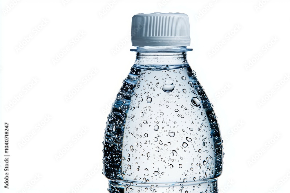 A bottle of water with a white cap and a clear plastic body A bottle of water with a white cap and a clear plastic body