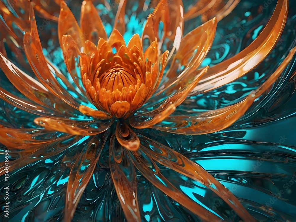 Abstract Orange and Teal Flower D Render Futuristic Design Abstract Orange and Teal Flower D Render Futuristic Design