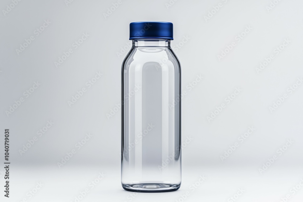 A clear bottle with a blue cap A clear bottle with a blue cap