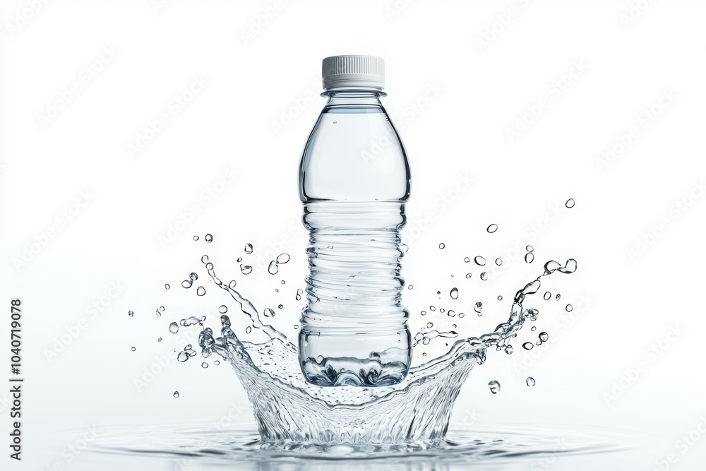 A bottle of water is floating in a splash of water A bottle of water is floating in a splash of water