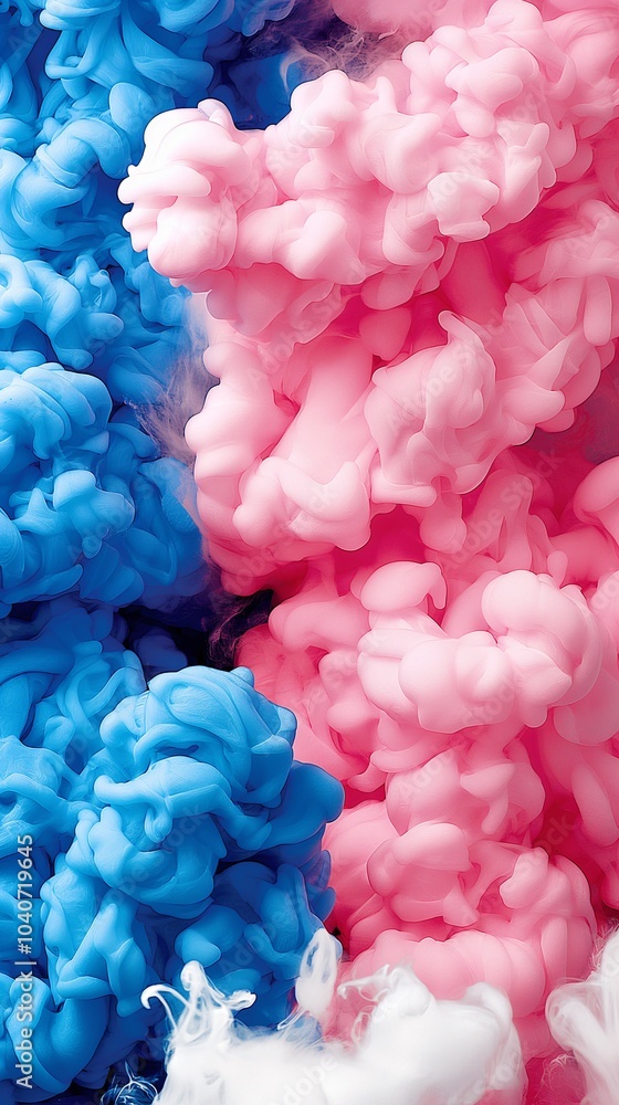 Fototapeta premium Colorful smoke swirls in blue and pink blend beautifully in a captivating abstract display