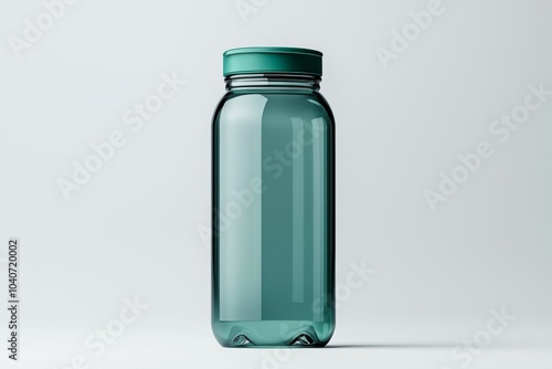 A clear jar with a green lid sits on a white background