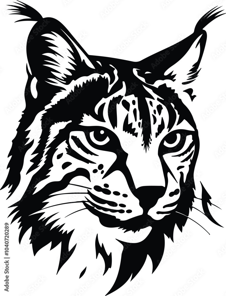 Obraz premium Black silhouette of bobcat head