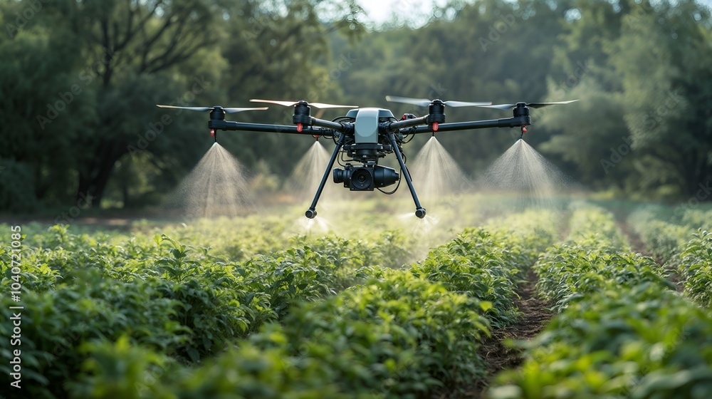 Close Up Of Smart Farming Drone: Precision Crop Spraying, Fertilizer Application, and Terrain Scanning Technology for Efficient Agriculture Close Up Of Smart Farming Drone: Precision Crop Spraying, Fertilizer Application, and Terrain Scanning Technology for Efficient Agriculture
