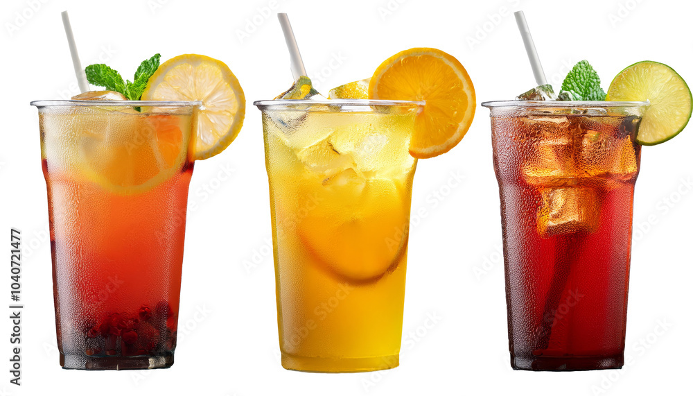 A variety of iced drinks in different colors, presented in an elegant way
A variety of iced drinks in different colors, presented in an elegant way