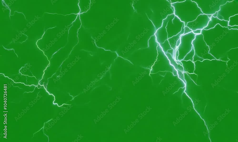 A green screen video with animated lightning bolts moving across the screen. The bolts are white and jagged, creating a dynamic and powerful effect.