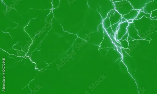A green screen video with animated lightning bolts moving across the screen. The bolts are white and jagged, creating a dynamic and powerful effect.