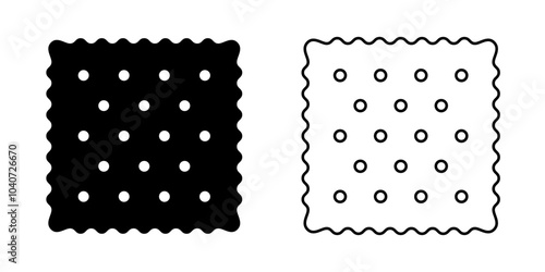 Set of whole cracker icons. Sweet or salty biscuit cookies square shapes. Crunchy snacks pictograms isolated on white background. Vector graphic illustration.