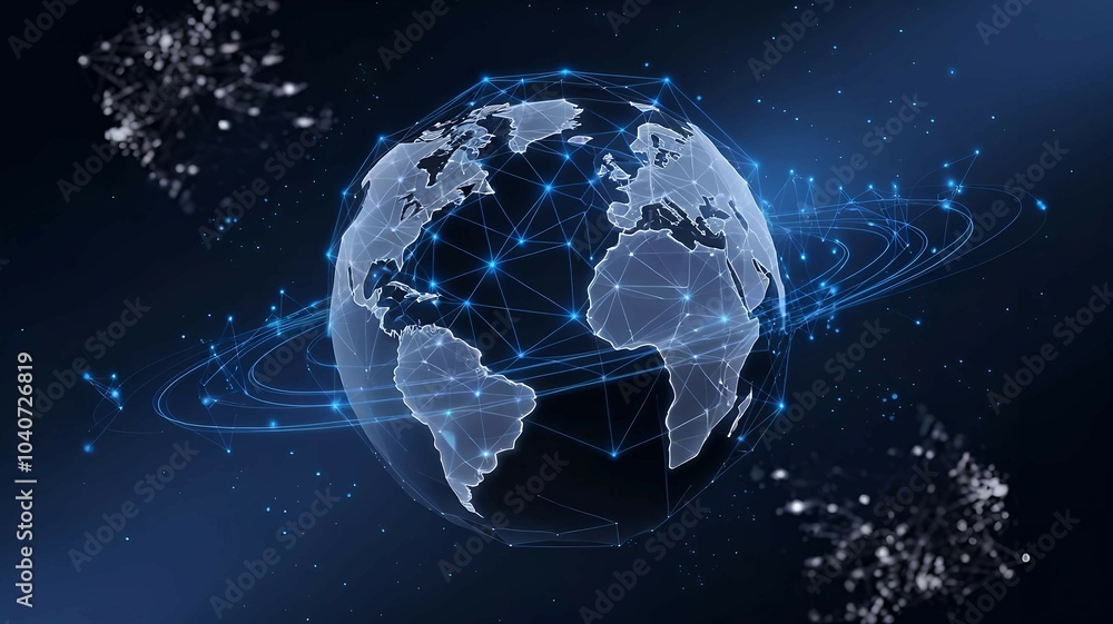 digital earth globe surrounded by glowing connections and particles representing global communication technological advancements and data exchange digital earth globe surrounded by glowing connections and particles representing global communication technological advancements and data exchange