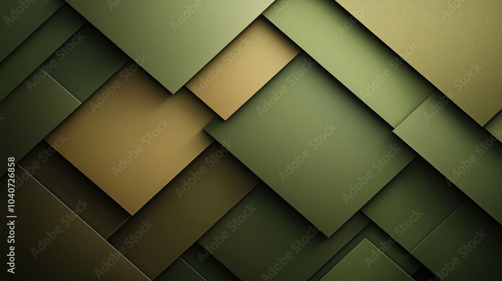 Abstract geometric background with overlapping squares in green and gold tones. Abstract geometric background with overlapping squares in green and gold tones.