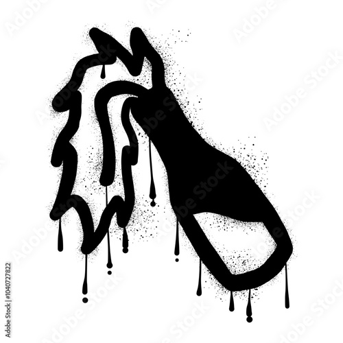 Drawing of molotov cocktail with black spray paint graffiti