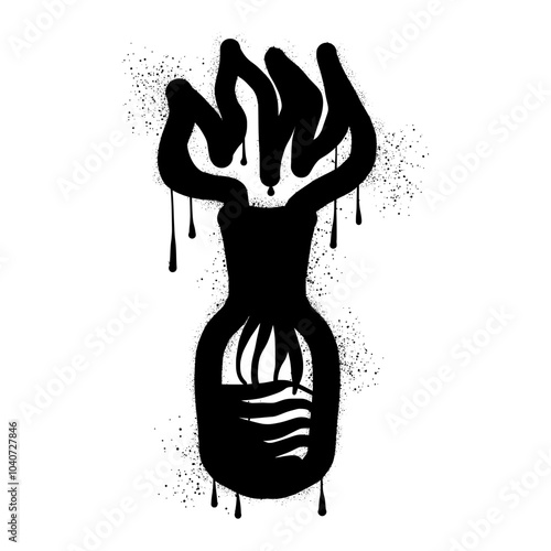 Hand drawn molotov cocktail graffiti with black spray paint