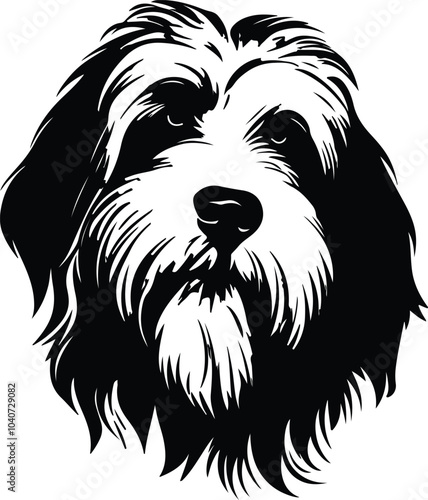 Black silhouette of old English sheepdog head