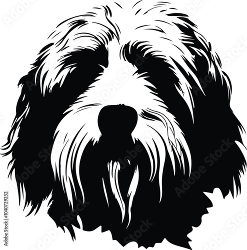 Black silhouette of old English sheepdog head