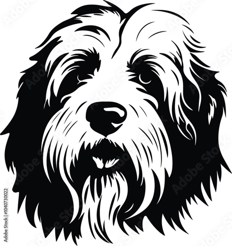 Black silhouette of old English sheepdog head
