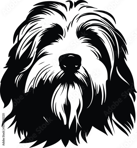 Black silhouette of old English sheepdog head