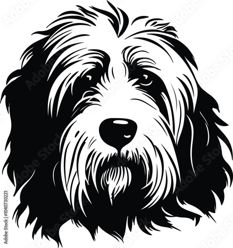 Black silhouette of old English sheepdog head
