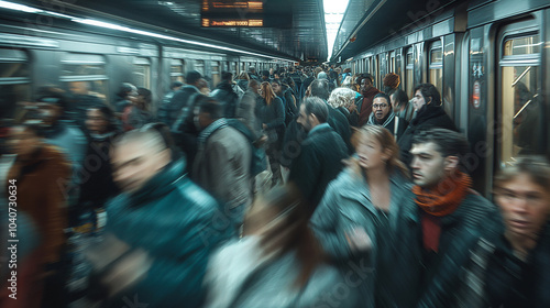 photos on a large shutter speed of blurred blurred people in the subway