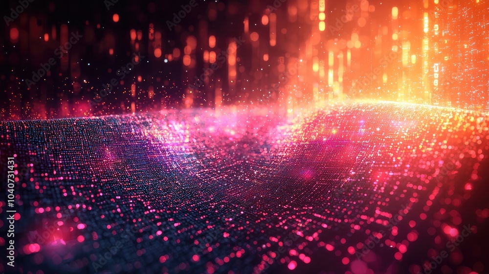 Abstract glowing digital grid with bright red and orange particles. Abstract glowing digital grid with bright red and orange particles.