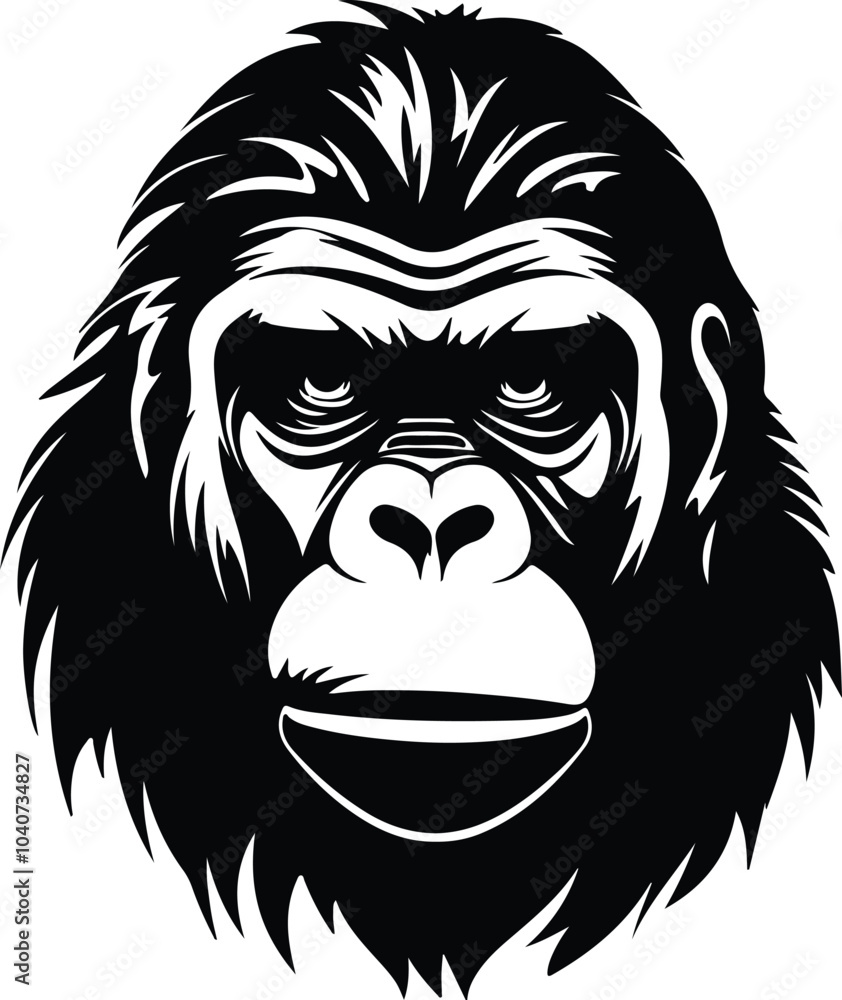 Black silhouette of orangutan head Black silhouette of orangutan head