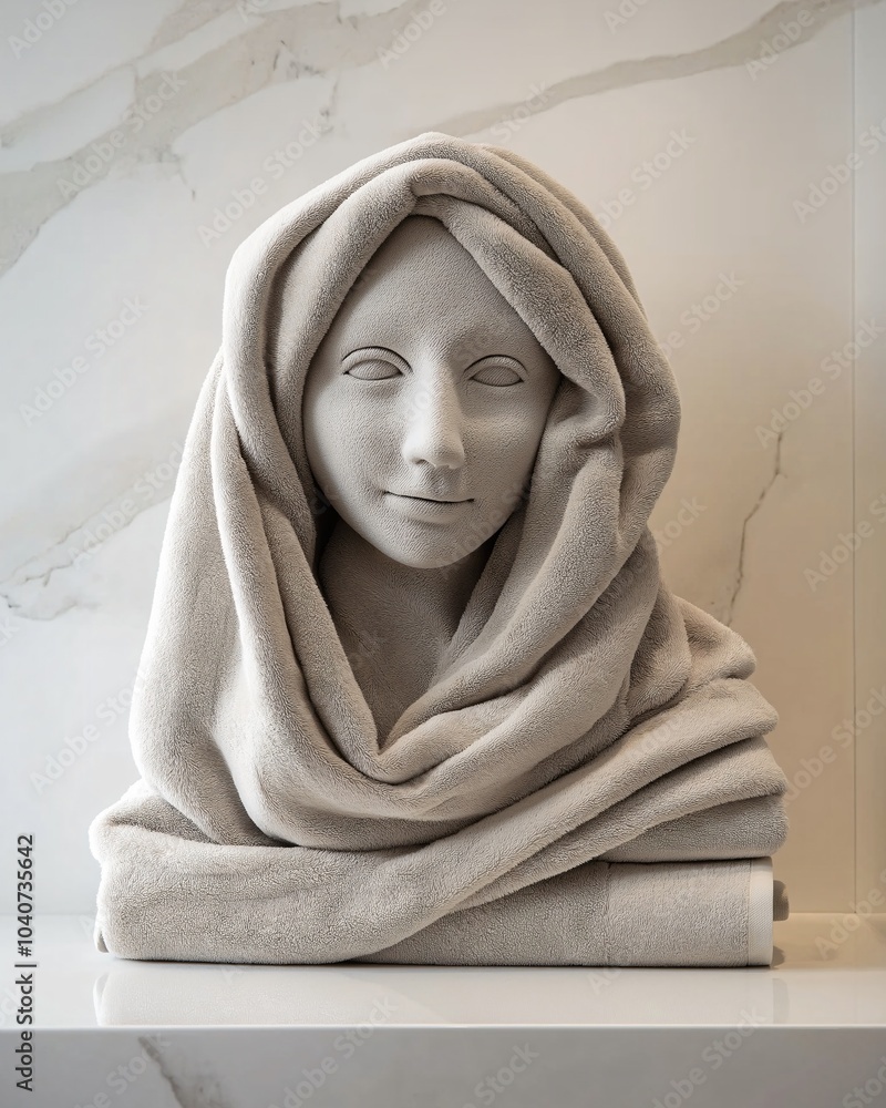 Elegant sculpture depicting a tranquil figure draped in soft fabric, showcased in a modern interior space