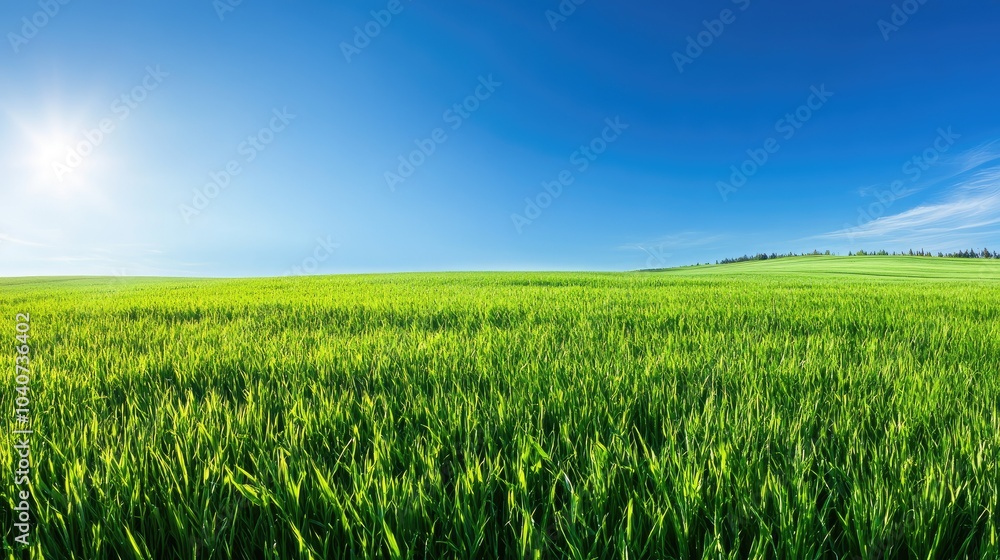 Lush green meadow under clear blue sky Lush green meadow under clear blue sky