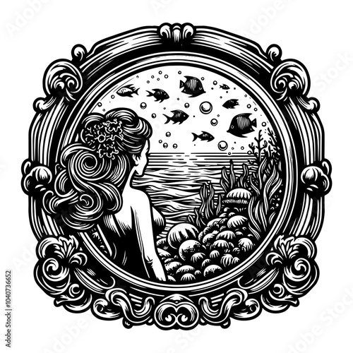 Underwater Scene with Fish and Diving Gear Illustration. Generative ai.