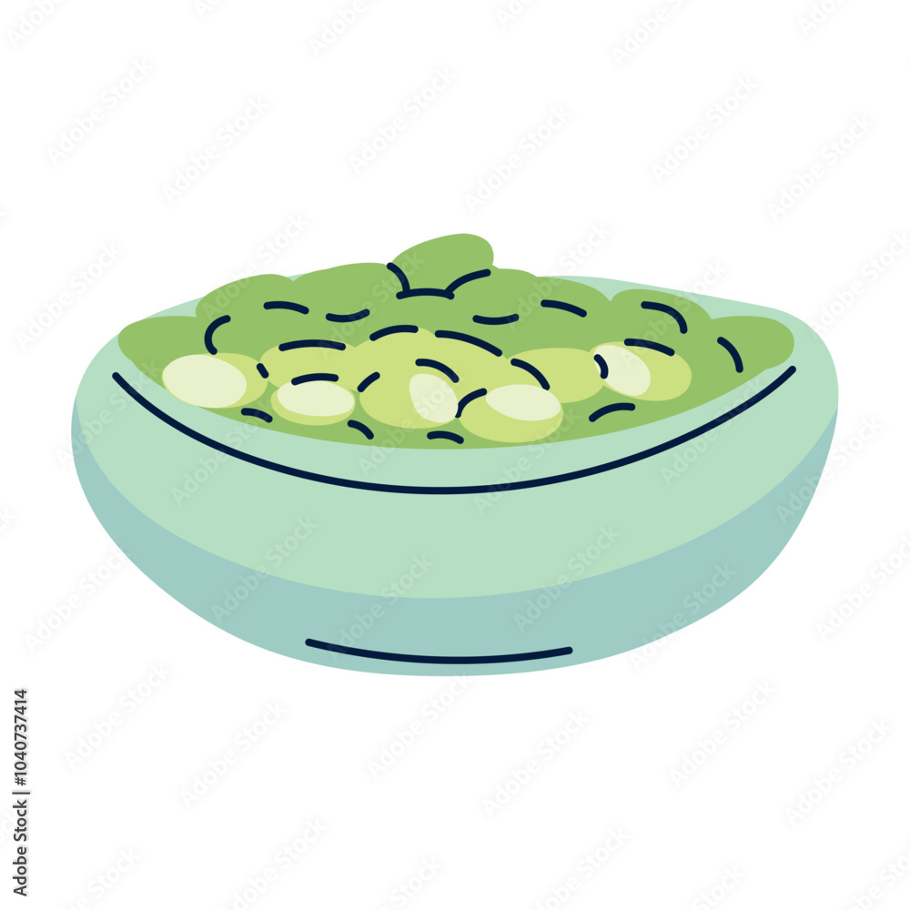 Vector image of a green pea icon on a plate on a white background Vector image of a green pea icon on a plate on a white background