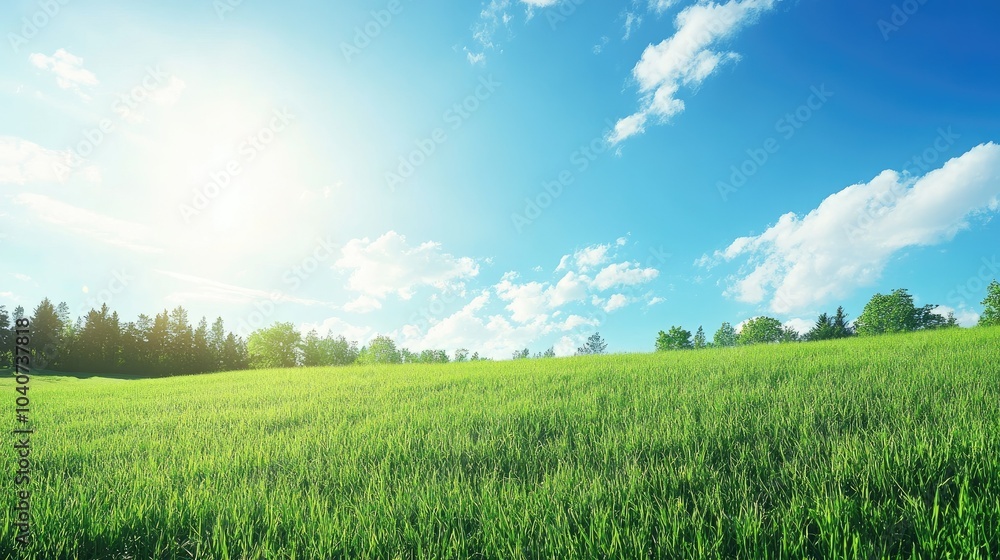 Lush green meadow under clear blue sky Lush green meadow under clear blue sky