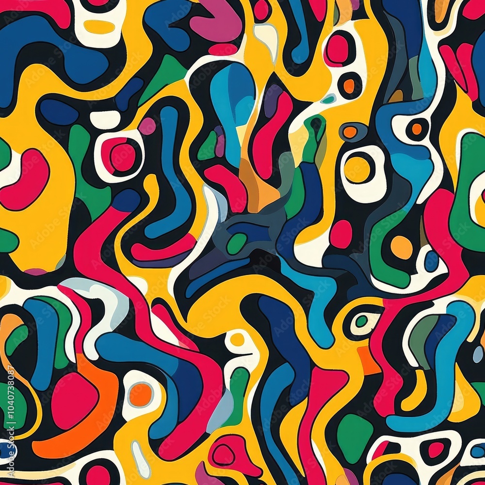 Abstract seamless pattern with colorful wavy lines and shapes. Abstract seamless pattern with colorful wavy lines and shapes.