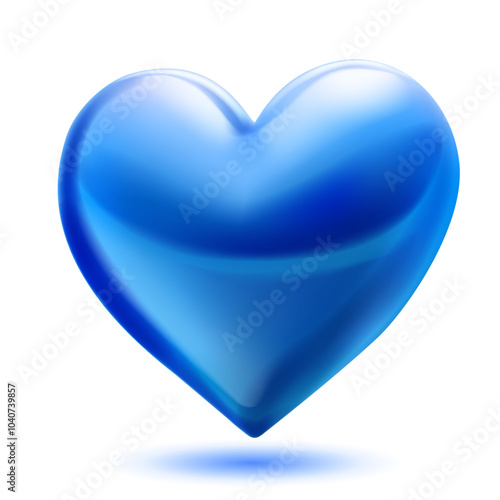 Large beautiful blue heart with glares and soft shadow, isolated on white background