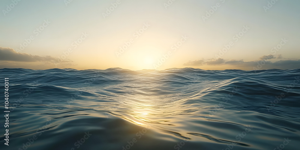 Obraz premium Nascer do sol brilhante refletindo em ondas calmas do oceano