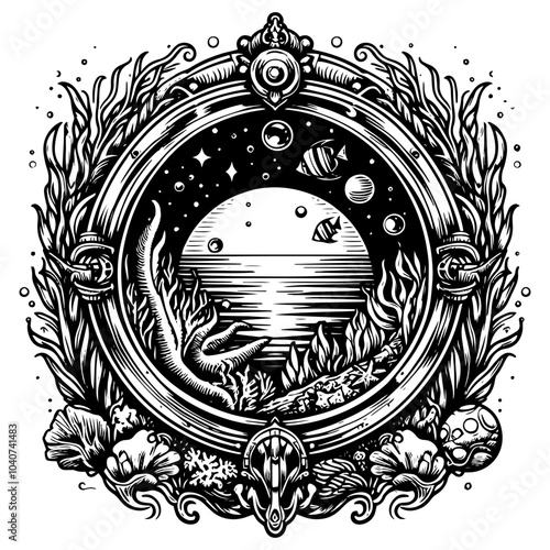 Underwater Scene with Fish and Diving Gear Illustration. Generative ai.