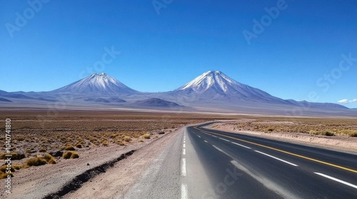 Scenic Road with Majestic Volcanoes in Background