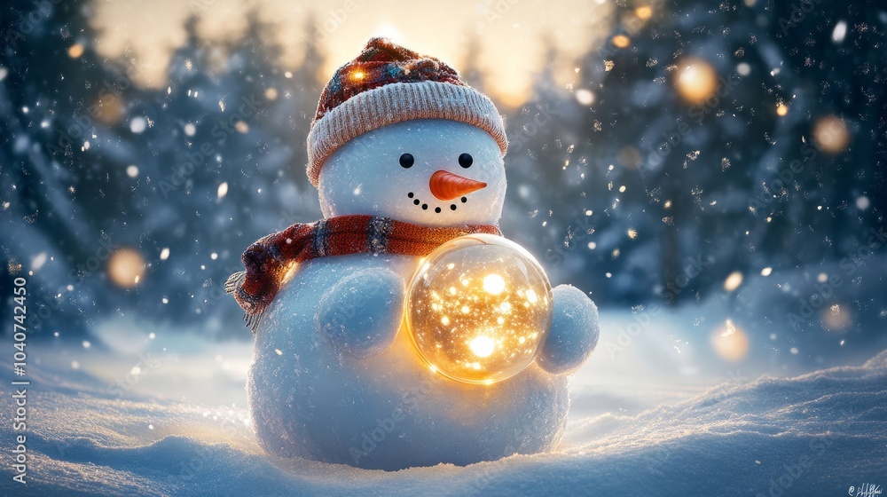Fototapeta premium snowman holding globe