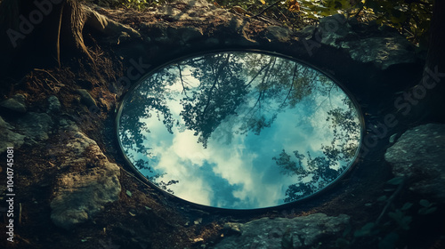 Forest reflected in a mirror, Generative AI