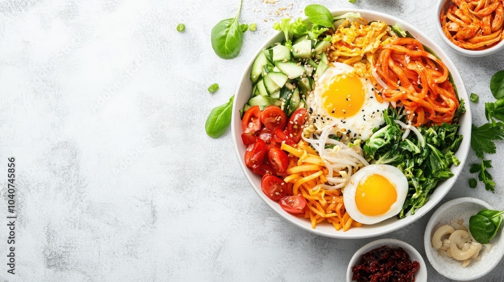 Healthy Colorful Bowl of Fresh Vegetables and Eggs Healthy Colorful Bowl of Fresh Vegetables and Eggs