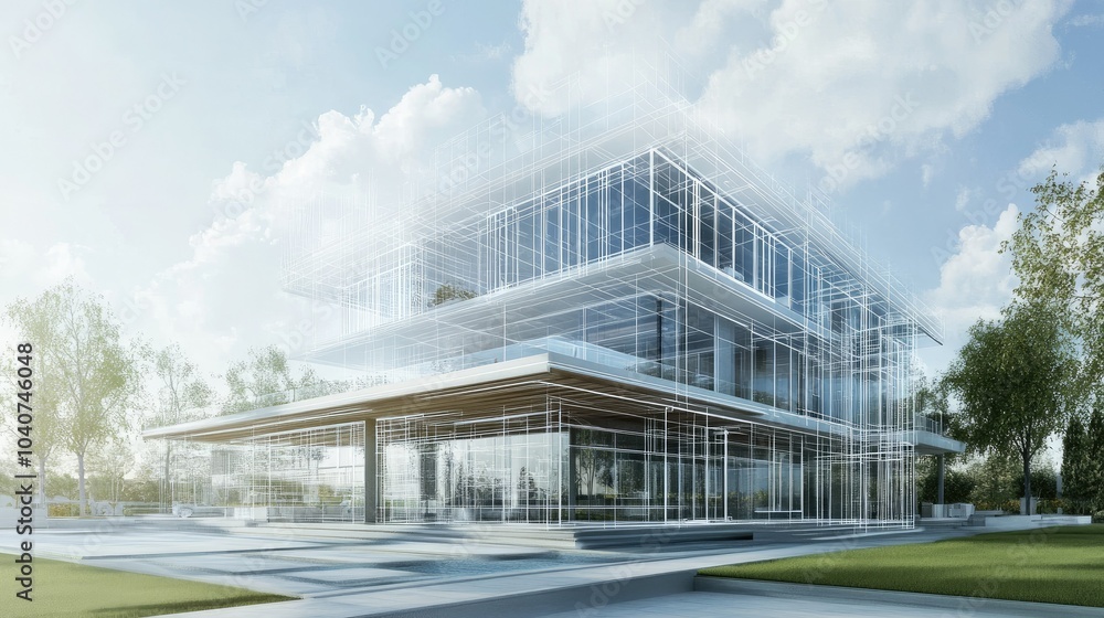 Modern architecture development with holographic plans Modern architecture development with holographic plans