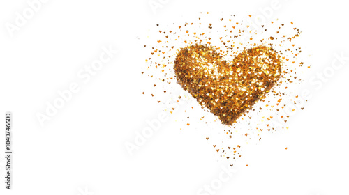 Heart-shaped Golden Glitter on Transparent Background