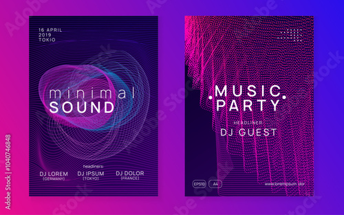 Edm Design. Music Event. Violet Techno Banner. Soundwave Beat Invitation. Blue Sound Set. Dj Festival Element. Electro Invite. Green Edm Design