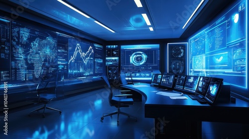 Futuristic study area with interactive screens