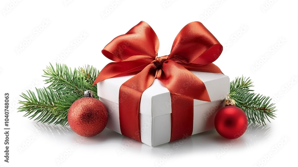 Christmas gift box with a red bow isolated on white background Christmas gift box with a red bow isolated on white background
