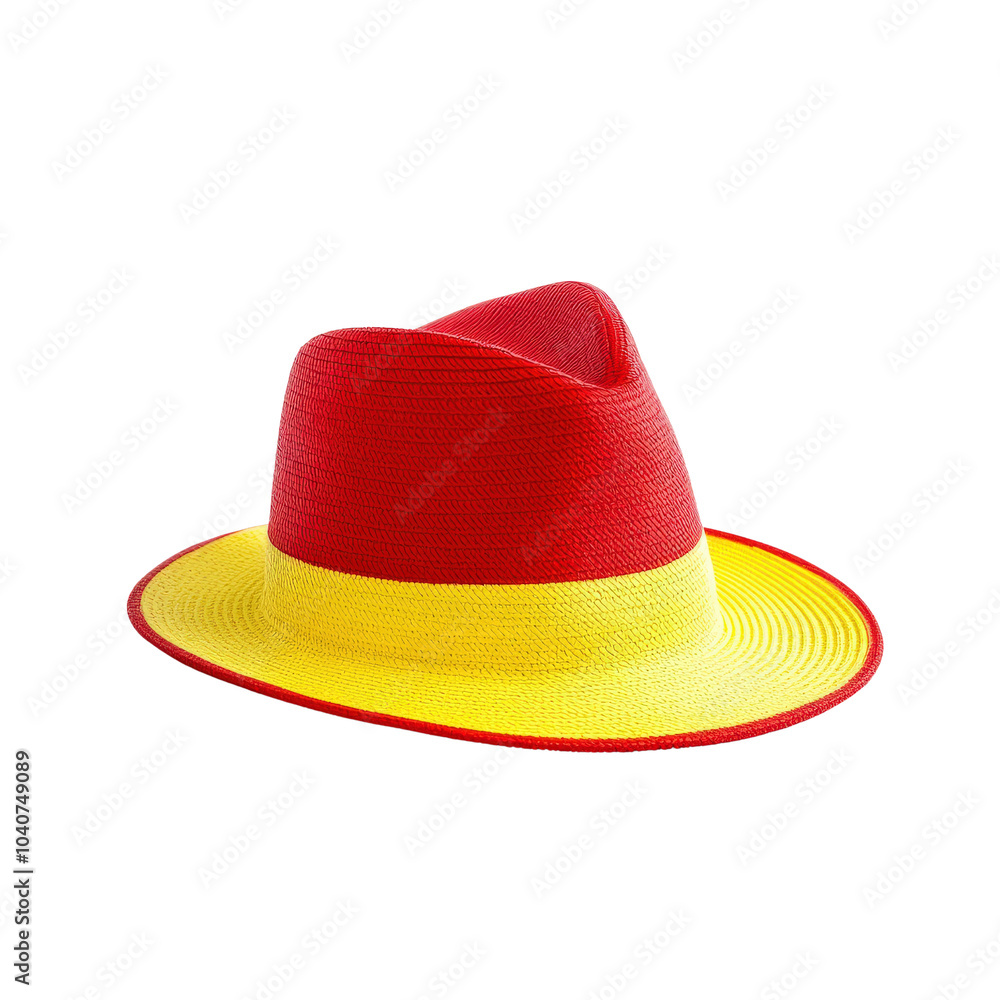 Colorful red and yellow straw hat on white isolate background. Colorful red and yellow straw hat on white isolate background.