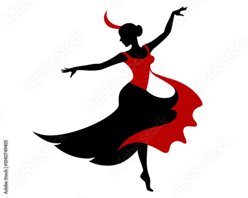  Flamenco dancer silhouette over white background