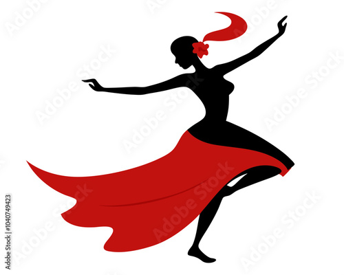  Flamenco dancer silhouette over white background