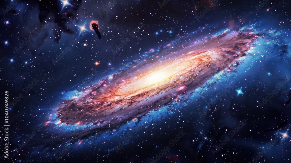 Fototapeta premium Beautiful spiral galaxy with stars and nebulae in outer space