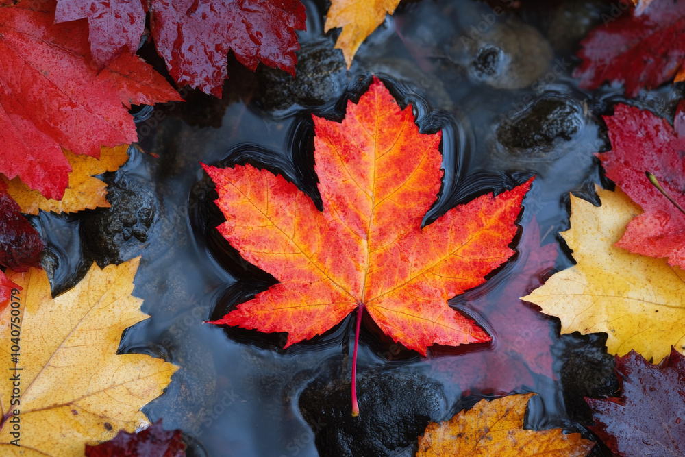 A leaf is floating on top of a pile of leaves in a body of water A leaf is floating on top of a pile of leaves in a body of water