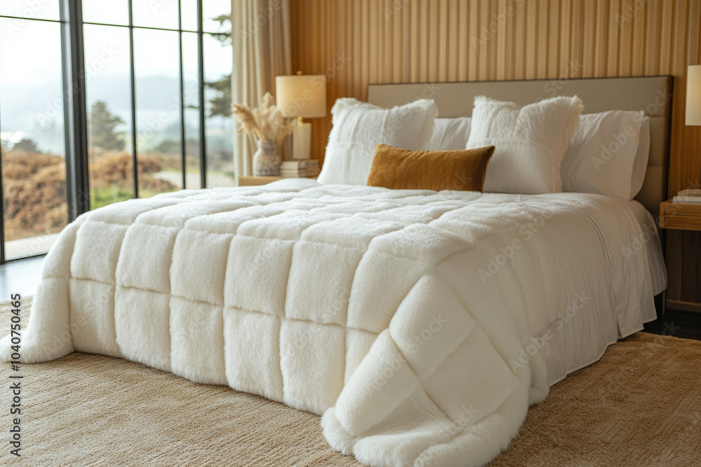 A bed with a white comforter and pillows A bed with a white comforter and pillows