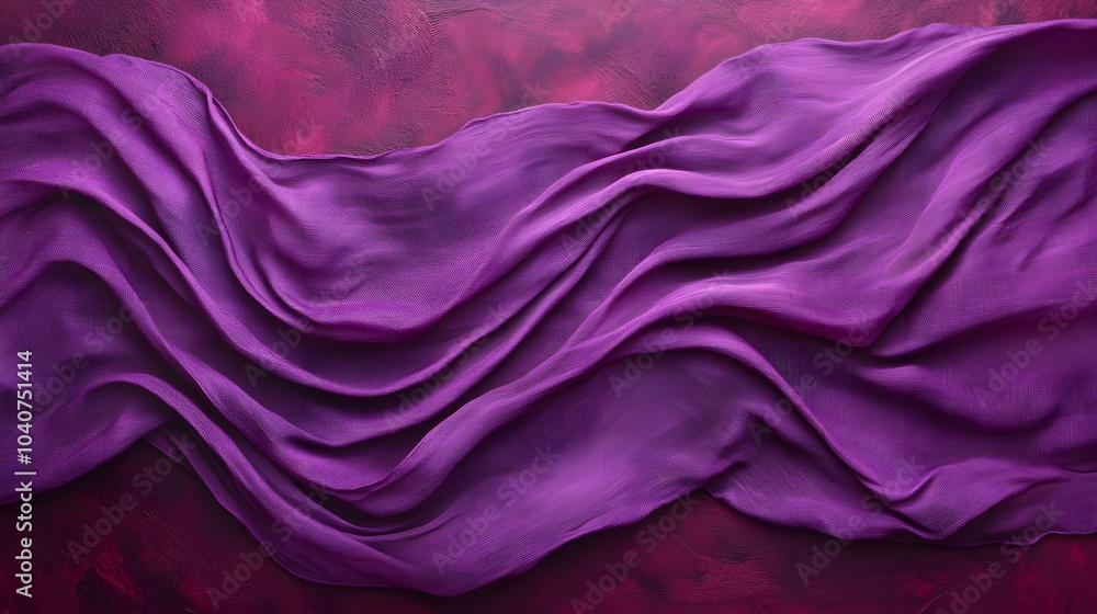 Obraz premium Flat lay of vibrant purple sheets artfully arranged on a burgundy background, minimalist yet impactful, bold use of color for artistic inspiration